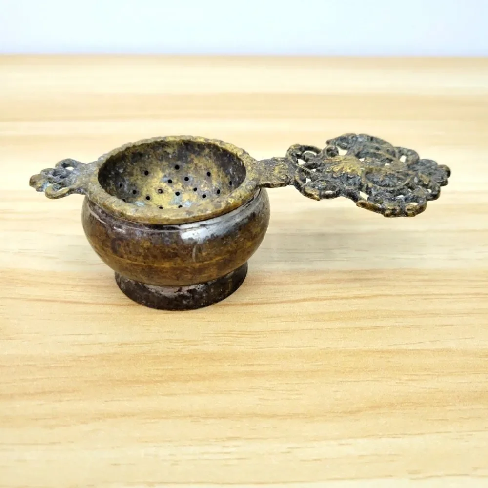 Vintage Brass Tea Strainer Ornate Handle Loose Leaf Infuser – Made in India
